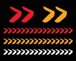 Set of red and yellow arrow signs, abstract arrow, chevron. Arrow Design, Striped direction, vector illustration