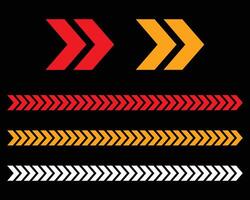 Set of red and yellow arrow signs, abstract arrow, chevron. Arrow Design, Striped direction, vector illustration