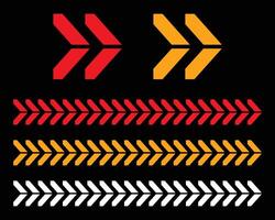 Set of red and yellow arrow signs, abstract arrow, chevron. Arrow Design, Striped direction, vector illustration