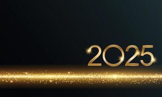 2025 reluciente nuevo año tarjeta, festivo espumoso oro fondo, horizontal bandera vector