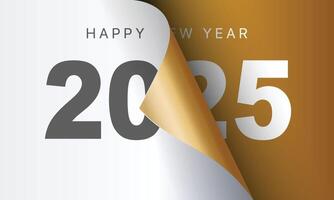 Happy New Year 2025 greeting card design template. End of 2024 and beginning of 2024. The concept of the beginning of the New Year. The calendar page turns over and the new year begins. vector