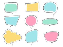 Colorful speech bubbles set with outline frame vector