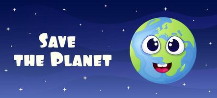 Earth day horizontal banner template with cartoon earth cute character vector