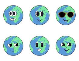 Groovy retro earth character set. Earth day element vintage collection vector