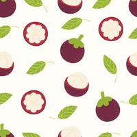 Mangosteen fruit seamless pattern. Exotic fruit background, fabric, paper print vector