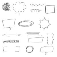 Hand drawn doodle scribbles, speech bubbles,  highlight,  border, arrow. Outline element isolated on white vector