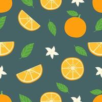 Seamless pattern with hand drawn orange , leaves and flowers. Fruit background vector illustration