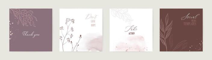 Set of Minimal background with flowers and stains watercolor vector