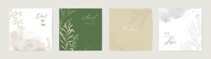 Set of Minimal background with flowers and stains watercolor vector