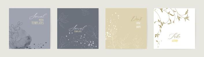 Set of Minimal background with flowers and stains watercolor vector