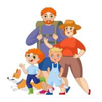 Family outing. Nature hike, campers. Cartoon characters vector
