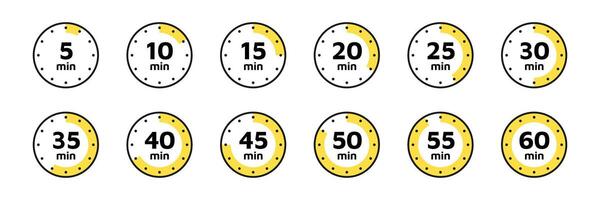Timer, clock, stopwatch isolated set icons. Countdown timer symbol icon set. Label cooking time. Vector illustration