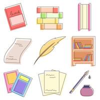 Colorful vector set with icons in flat style on the theme of books, reading and writing