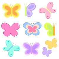 Vector color icon set with many different colorful butterflies