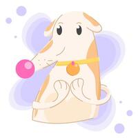 Color illustration in vector with a dog. russian greyhound in cream color with red spots on the body and paws folded together