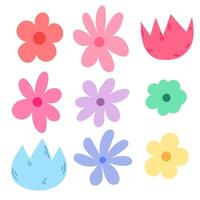 Vector color icon set with various colorful flowers