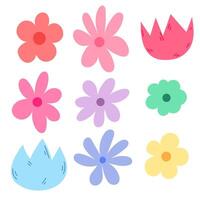 Vector color icon set with various colorful flowers