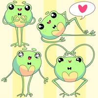 Pack with different elegant frogs in lots of poses and special heart-bubble vector