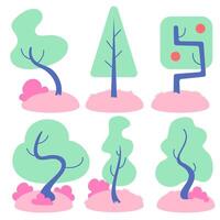 Color vector illustration with different types and shapes of trees, in flat color