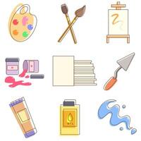 Colorful vector set with icons in flat style on the theme of drawing and art