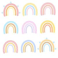 Vector color icon set with different rainbows in pastel colors