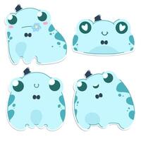 Set of cartoon vector, cute and gallant frogs in blue color with a hat and bow tie vector