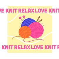 Color vector illustration with skeins of wool yarn and various knitting needles. with an inscription on an abstract background