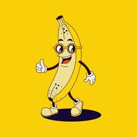 Banana in glasses groovy. Vector retro illustration