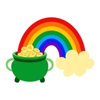 St. Patrick day. Rainbow with cauldron of gold vector