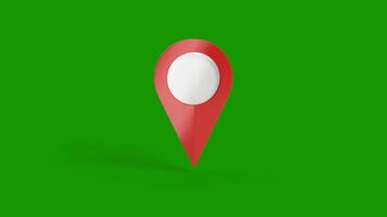 3D  Red map pointer on green background chroma key video