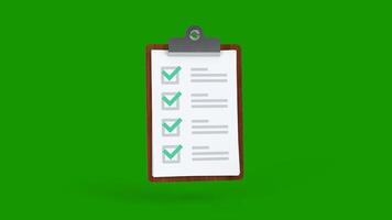 The report icon animation on a green screen. Checklist animation with key color. video