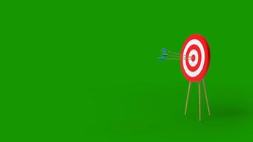 3d Business success concept. Goal achieving idea. Efficiency and accuracy concept. Lots arrows hitting target mark and only one hits the center green screen chroma key. video