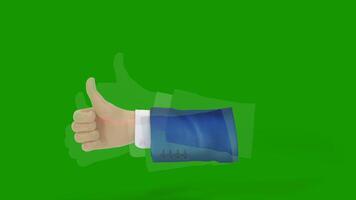 3D Hand Gestures animation of moving hand like and dislike pose green screen chroma key video