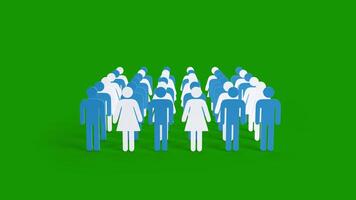 3d Animation of a group of people. Crowd. Work team, team, meeting or protest concept. Green screen. chroma key video