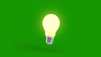 Realistic Light Bulb animation on a green screen. Light Bulb animation with key color. Chroma color. video