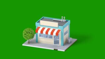 3d animation shop building icon formation green screen chroma key video