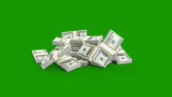 3d Stacks of money falling from above Stack Of Dollar Bills Falling. Professional chroma key green screen background video