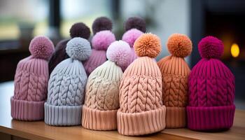 AI generated A cozy winter collection of wool clothing in multi colors generated by AI photo