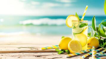 AI generated Refreshing Glass of Lemonade Next to Lemons. Generative AI. photo
