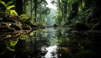 AI generated Tranquil scene nature beauty reflected in a peaceful pond generated by AI photo