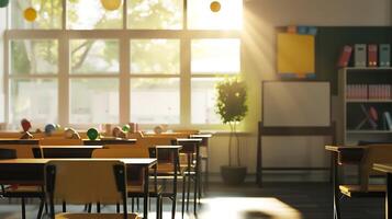 AI generated Modern Classroom With Numerous Desks and Chairs. Generative AI. photo