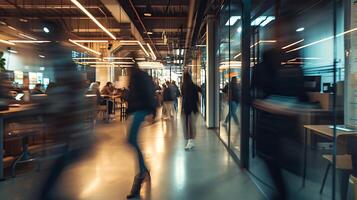AI generated Blurry Photo of People Walking Through a Building. Generative AI.