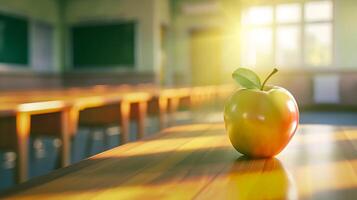 AI generated Apple on Wood Table. Generative AI. photo