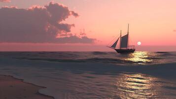 AI generated Sailboat Gliding on Ocean at Sunset. Generative AI. photo