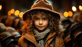 AI generated Smiling child in winter, looking at camera, warm and happy generated by AI photo