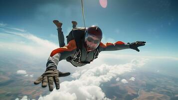 AI generated Man Skydiving With Hands in the Air. Generative AI. photo