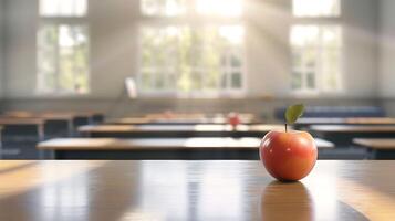 AI generated Apple on Wooden Table. Generative AI. photo