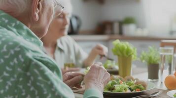 AI generated Senior Couple Enjoying a Meal Together. Generative AI. photo