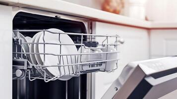 AI generated Dishwasher With Dishes Inside. Generative AI. photo