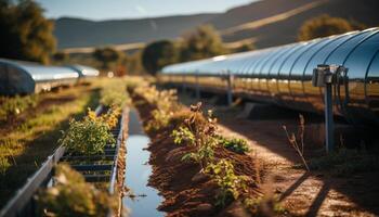 ai generado agricultura industria crece al aire libre con orgánico planta crecimiento y equipo tecnología generado por ai foto